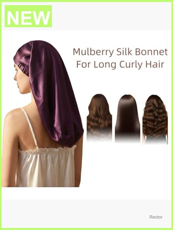 Mulberry Silk Adjustable Bonnet Sleep Cap, Long Turban for Curly Hair, Double main image 4